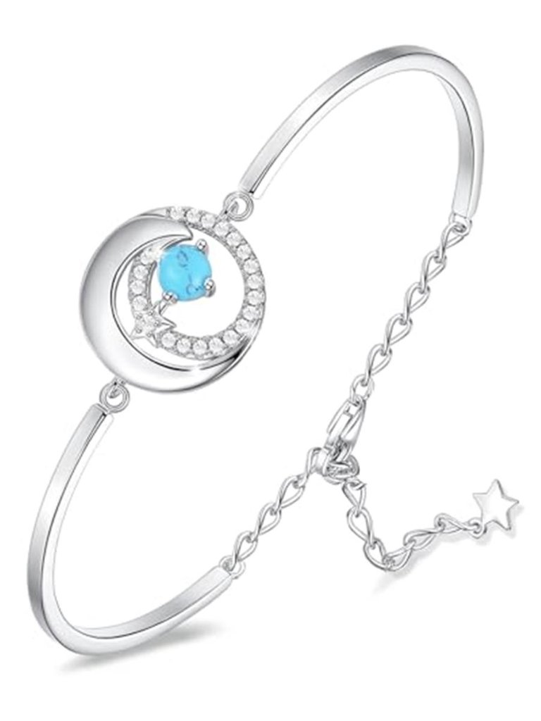 Sterling Silver Moon Bracelet Turquoise Adjustable Bangle Womens Birthstone